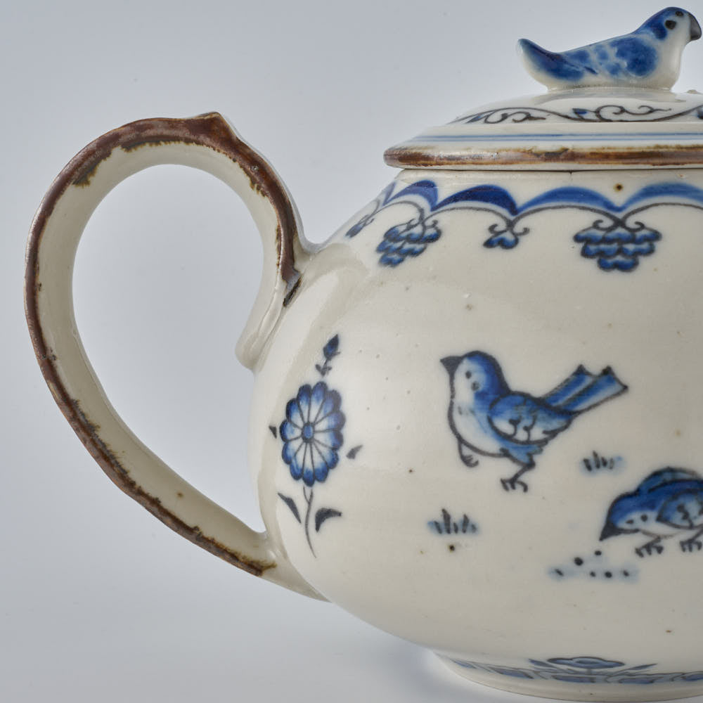 作家 中西申幸 鳥遊戯画 ポット 作家 中西申幸 陶磁器作家もの