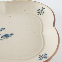 作家 中西申幸 鳥遊戯画 四つ葉絵皿(大) 作家 中西申幸 陶磁器作家もの