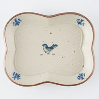 作家 中西申幸 鳥遊戯画 四つ葉絵皿(中)横向き 作家 中西申幸 陶磁器作家もの