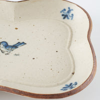 作家 中西申幸 鳥遊戯画 四つ葉絵皿(中)横向き 作家 中西申幸 陶磁器作家もの