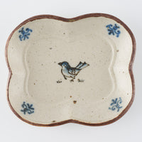 作家 中西申幸 鳥遊戯画 四つ葉絵皿(小)横向き 作家 中西申幸 陶磁器作家もの