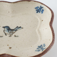 作家 中西申幸 鳥遊戯画 四つ葉絵皿(小)横向き 作家 中西申幸 陶磁器作家もの