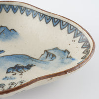 作家 中西申幸 鳥遊戯画 木瓜形向付 作家 中西申幸 陶磁器作家もの