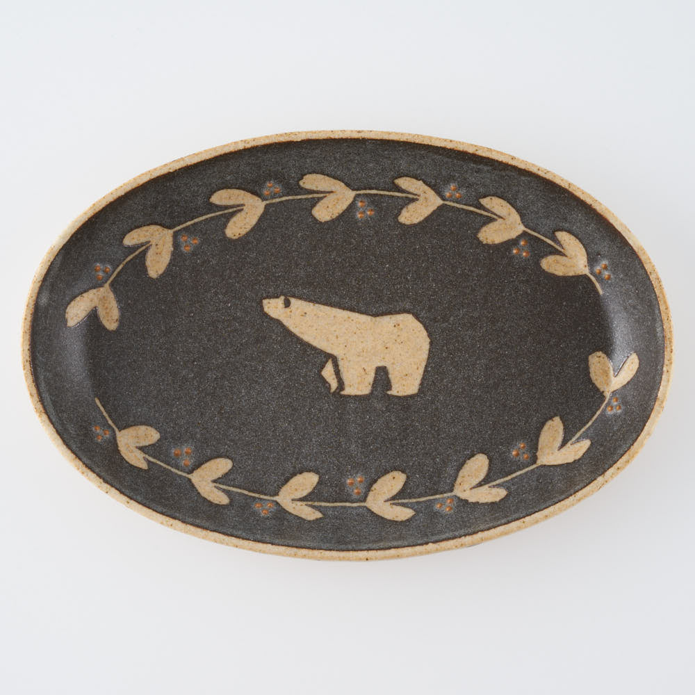 作家 田中遼馬 耐熱オーバルプレート/シロクマ 苔色工房 陶磁器作家もの