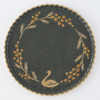 作家 田中遼馬 なみなみプレート195mm/ミモザ白鳥/ネイビー 苔色工房 陶磁器作家もの