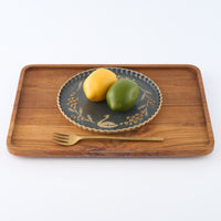 作家 田中遼馬 なみなみプレート195mm/ミモザ白鳥/ネイビー 苔色工房 陶磁器作家もの