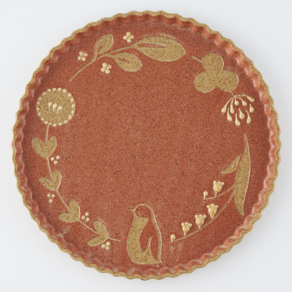 作家 田中遼馬 なみなみプレート195mm/ペンギン/コーラルピンク 苔色工房 陶磁器作家もの