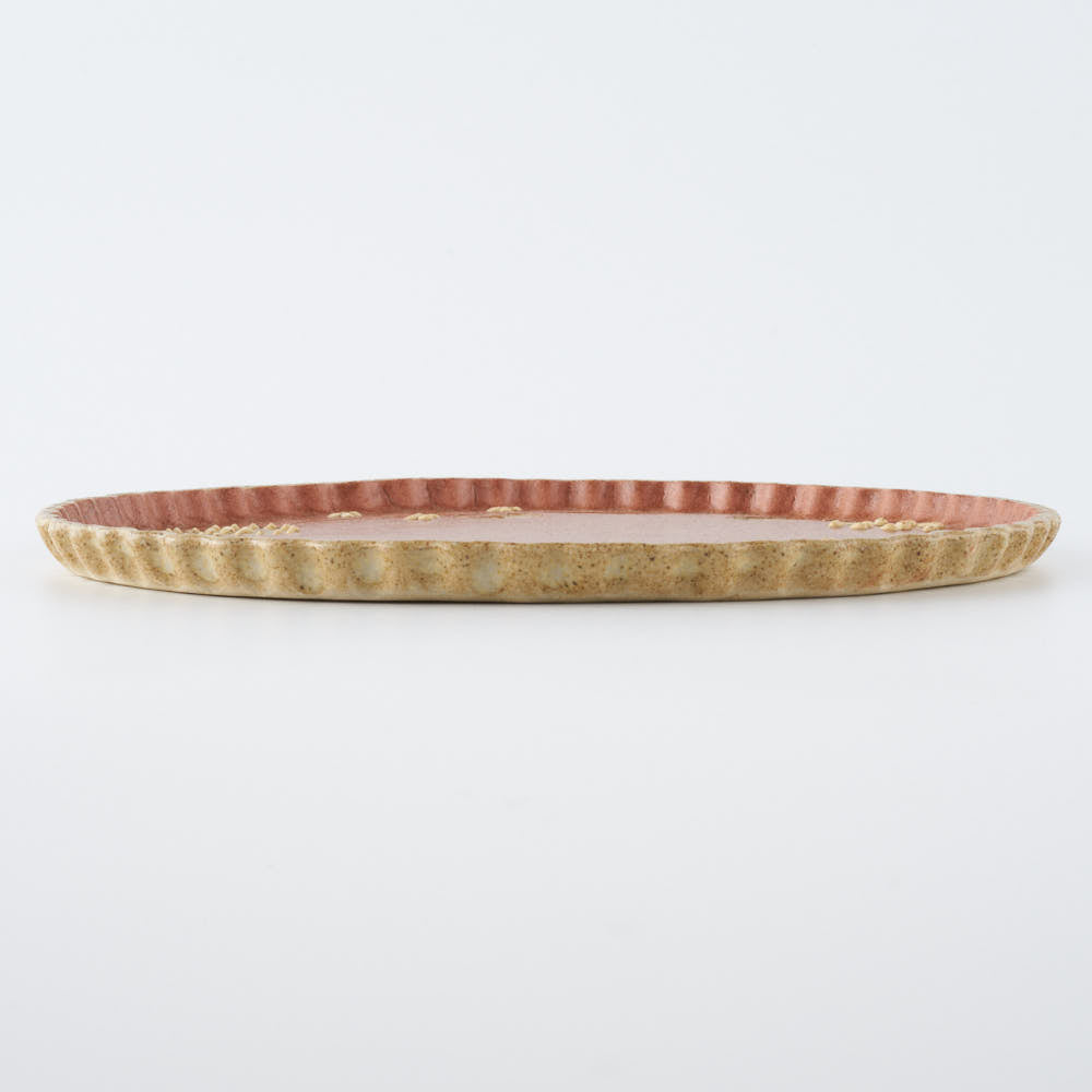 作家 田中遼馬 なみなみプレート195mm/ペンギン/コーラルピンク 苔色工房 陶磁器作家もの