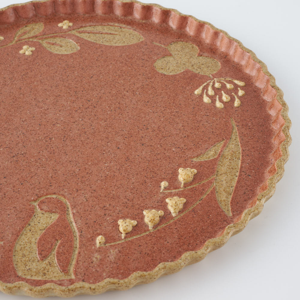 作家 田中遼馬 なみなみプレート195mm/ペンギン/コーラルピンク 苔色工房 陶磁器作家もの