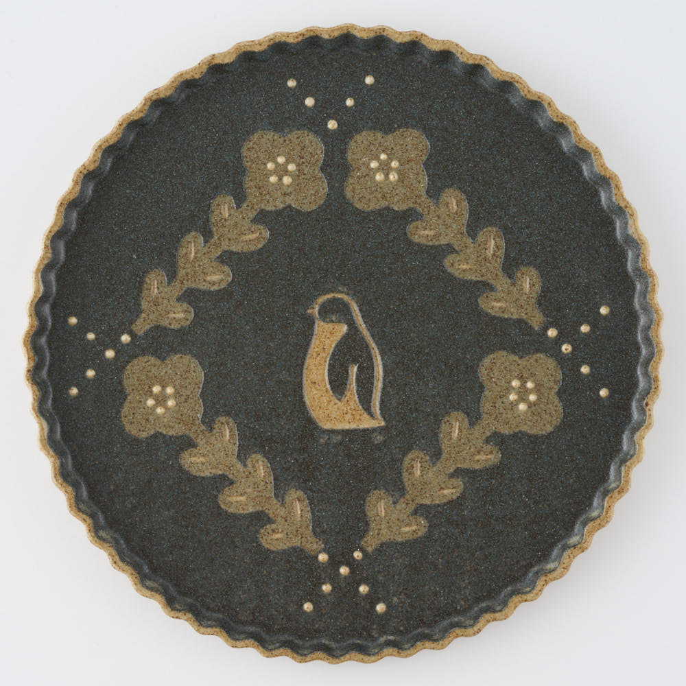 作家 田中遼馬 なみなみプレート195mm/花ペンギン/重ねネイビー 苔色工房 陶磁器作家もの