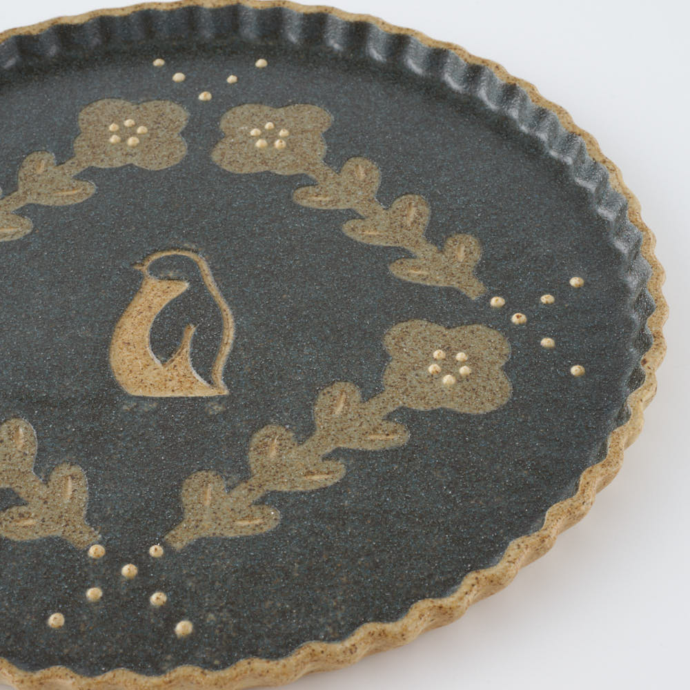 作家 田中遼馬 なみなみプレート195mm/花ペンギン/重ねネイビー 苔色工房 陶磁器作家もの