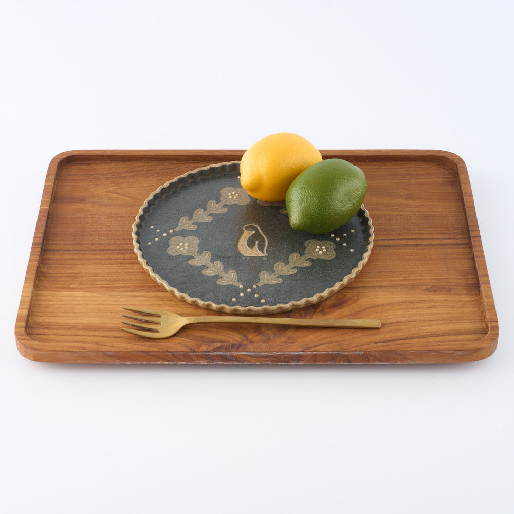 作家 田中遼馬 なみなみプレート195mm/花ペンギン/重ねネイビー 苔色工房 陶磁器作家もの