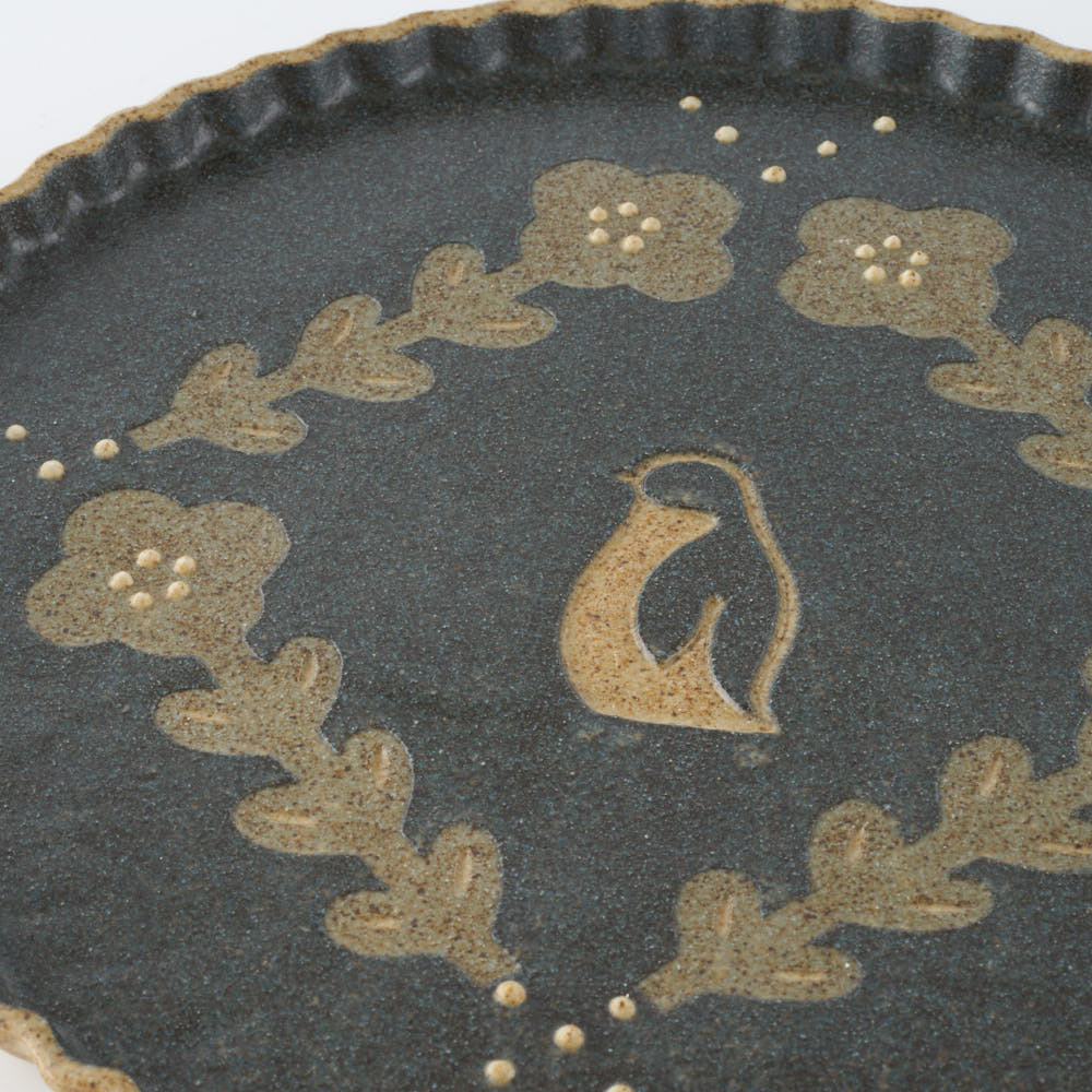 作家 田中遼馬 なみなみプレート195mm/花ペンギン/重ねネイビー 苔色工房 陶磁器作家もの