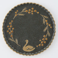 作家 田中遼馬 なみなみプレート160mm/ミモザ白鳥/ネイビー 苔色工房 陶磁器作家もの