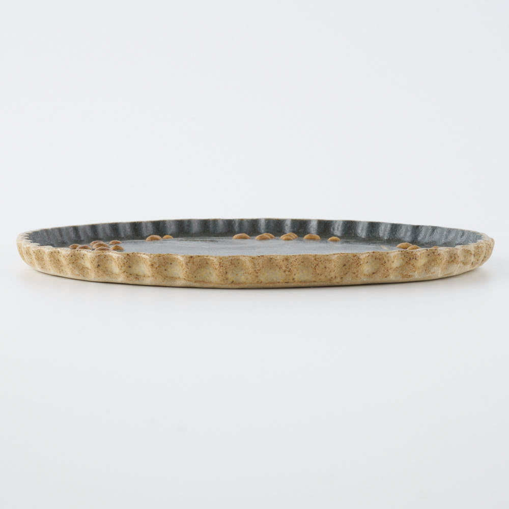 作家 田中遼馬 なみなみプレート160mm/ミモザ白鳥/ネイビー 苔色工房 陶磁器作家もの