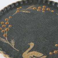 作家 田中遼馬 なみなみプレート160mm/ミモザ白鳥/ネイビー 苔色工房 陶磁器作家もの