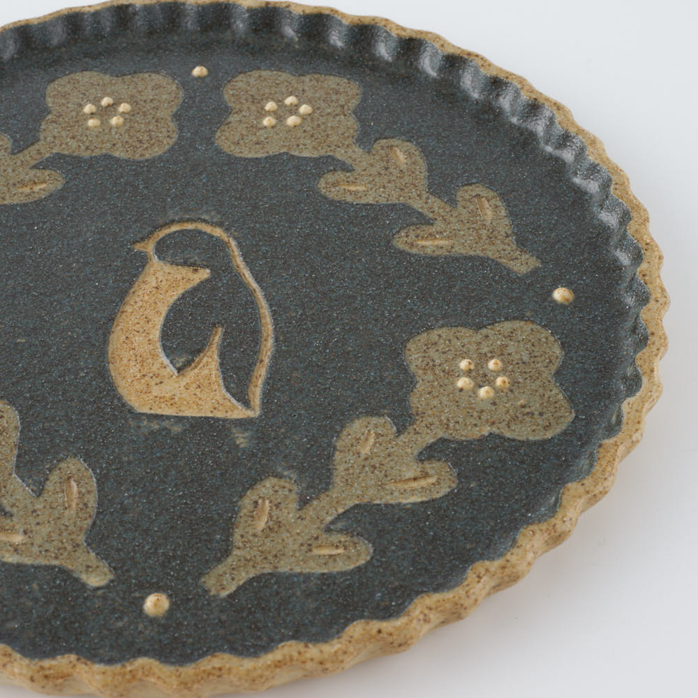 作家 田中遼馬 なみなみプレート160mm/花ペンギン/重ねネイビー 苔色工房 陶磁器作家もの