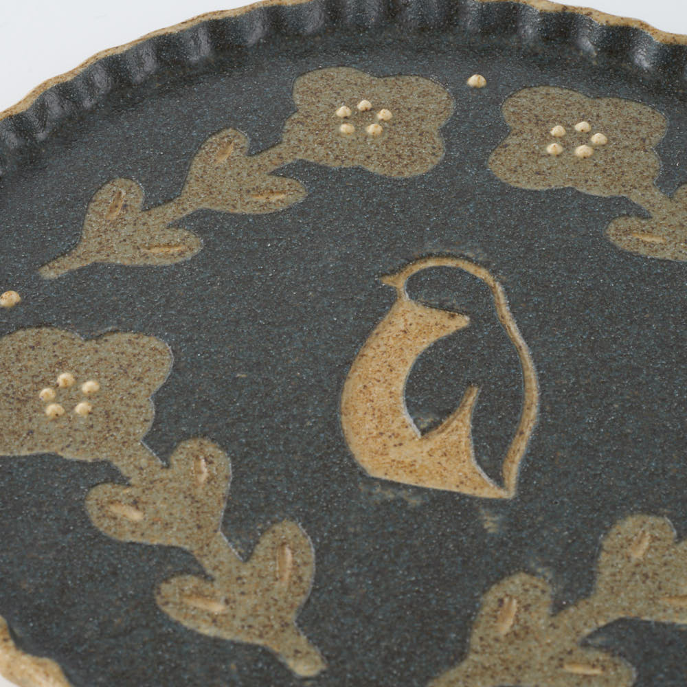 作家 田中遼馬 なみなみプレート160mm/花ペンギン/重ねネイビー 苔色工房 陶磁器作家もの