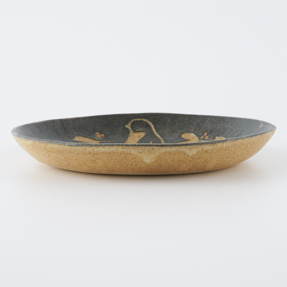 作家 田中遼馬 丸プレート150mm/ペンギンリース/ネイビー 苔色工房 陶磁器作家もの