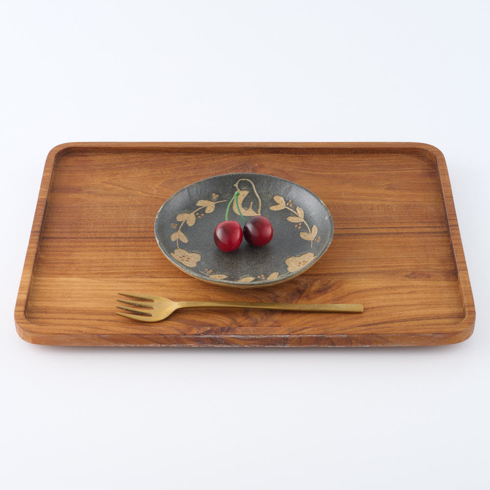 作家 田中遼馬 丸プレート150mm/ペンギンリース/ネイビー 苔色工房 陶磁器作家もの