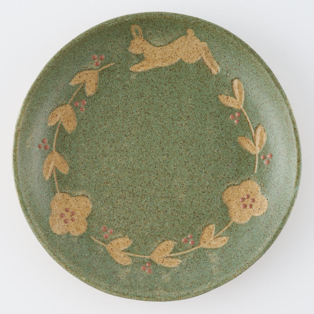 作家 田中遼馬 丸プレート150mm/ウサギリース/ミントグリーン