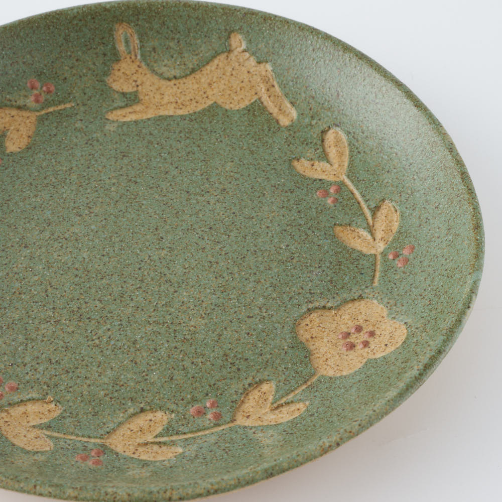 作家 田中遼馬 丸プレート150mm/ウサギリース/ミントグリーン