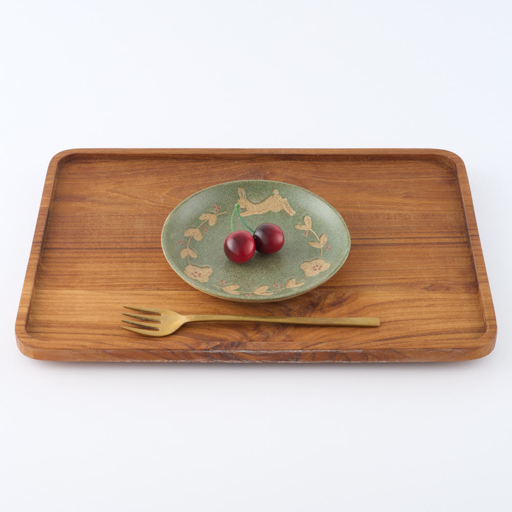 作家 田中遼馬 丸プレート150mm/ウサギリース/ミントグリーン