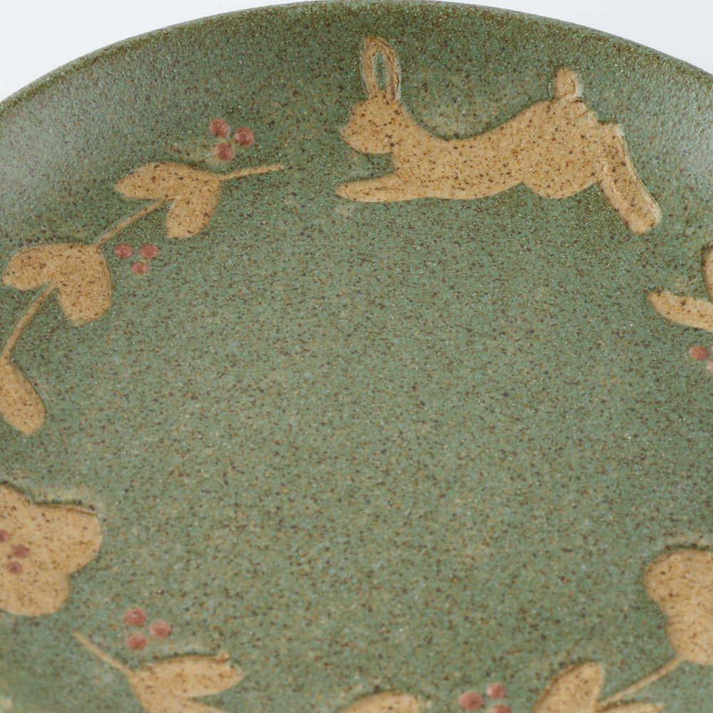 作家 田中遼馬 丸プレート150mm/ウサギリース/ミントグリーン