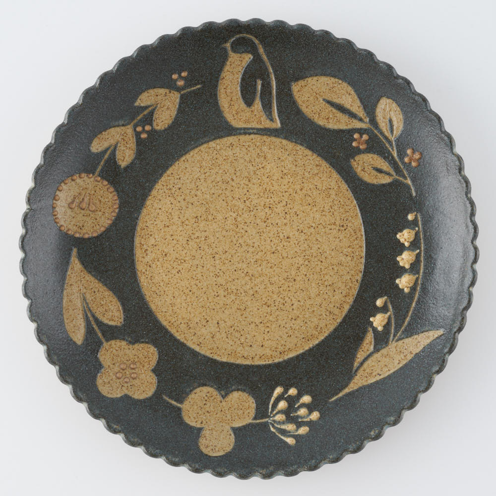 作家 田中遼馬 なみなみ丸プレート200mm/ペンギンリース/ネイビー 苔色工房 陶磁器作家もの