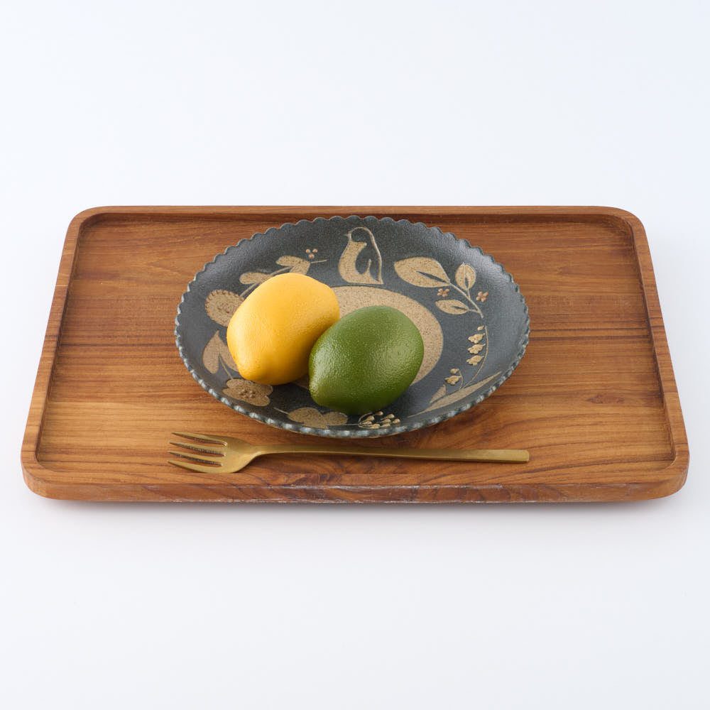 作家 田中遼馬 なみなみ丸プレート200mm/ペンギンリース/ネイビー 苔色工房 陶磁器作家もの