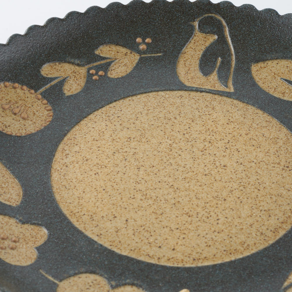 作家 田中遼馬 なみなみ丸プレート200mm/ペンギンリース/ネイビー 苔色工房 陶磁器作家もの