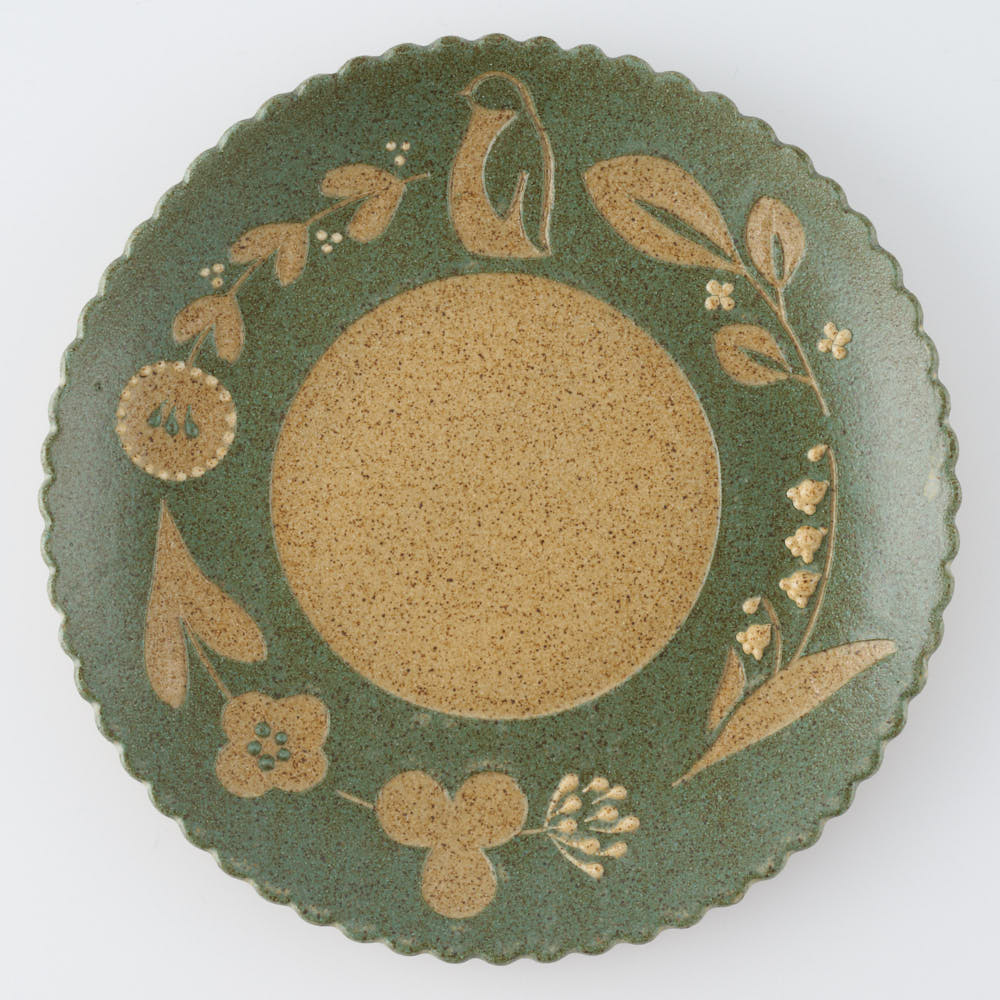 作家 田中遼馬 なみなみ丸プレート200mm/ペンギンリース/ミントグリーン 苔色工房 陶磁器作家もの