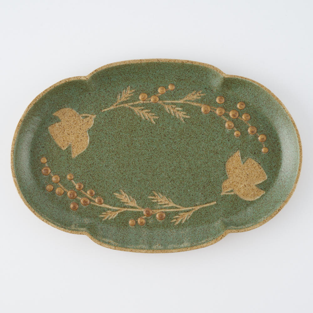 作家 田中遼馬 長よつは皿/トリミモザ/ミントグリーン 苔色工房 陶磁器作家もの