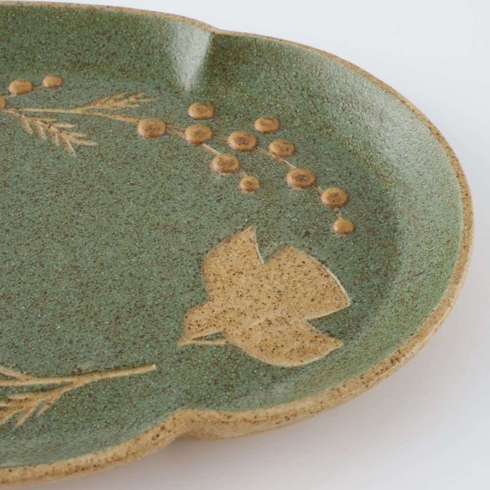 作家 田中遼馬 長よつは皿/トリミモザ/ミントグリーン 苔色工房 陶磁器作家もの