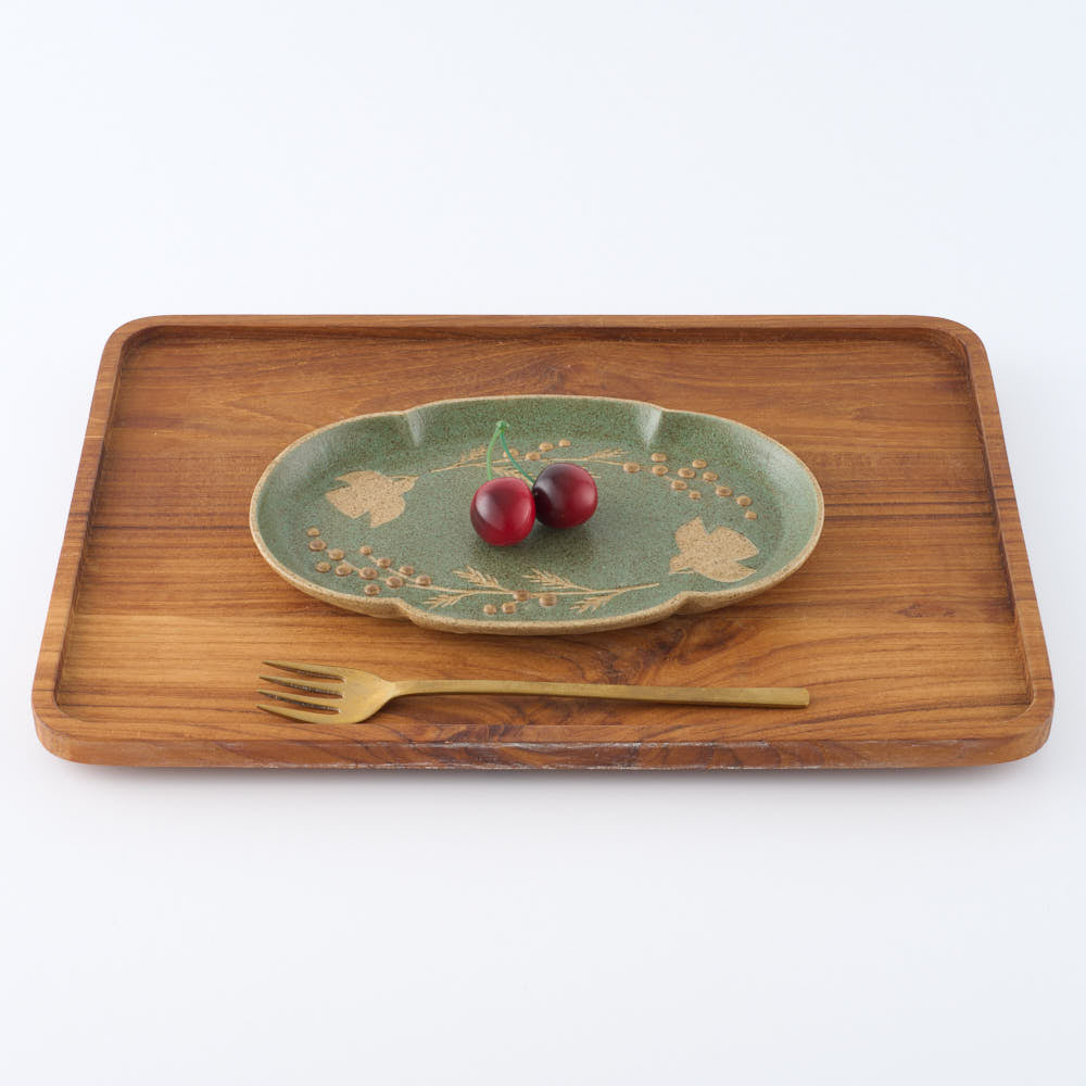 作家 田中遼馬 長よつは皿/トリミモザ/ミントグリーン 苔色工房 陶磁器作家もの