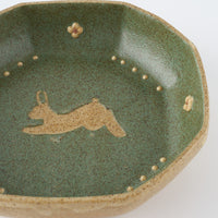 作家 田中遼馬 八角小鉢/ウサギ/ミントグリーン 苔色工房 陶磁器作家もの