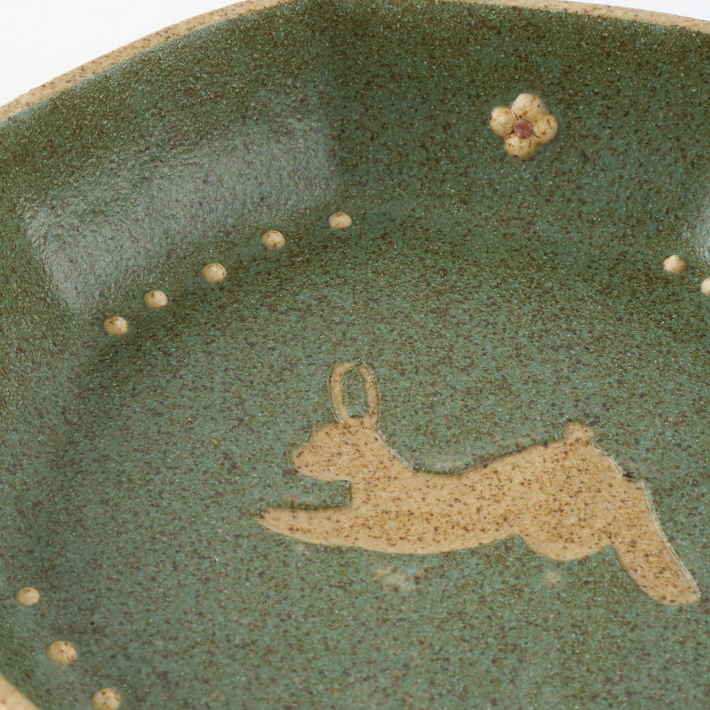 作家 田中遼馬 八角小鉢/ウサギ/ミントグリーン 苔色工房 陶磁器作家もの