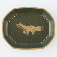 作家 田中遼馬 長八角小皿/キツネ/モスグリーン