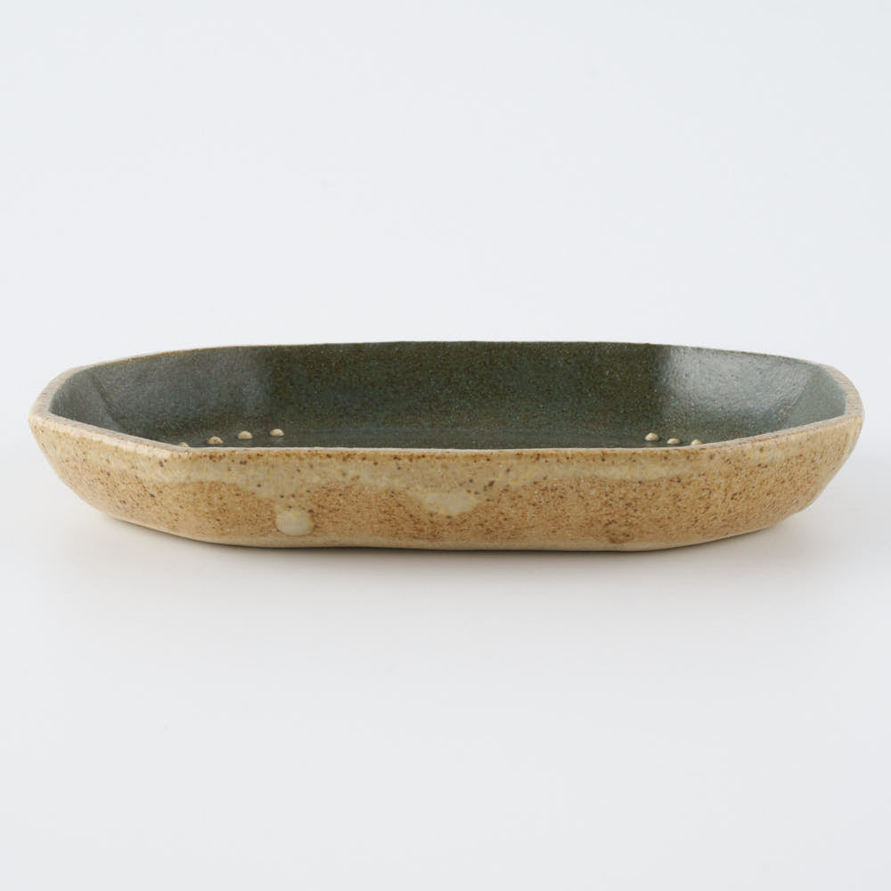 作家 田中遼馬 長八角小皿/キツネ/モスグリーン