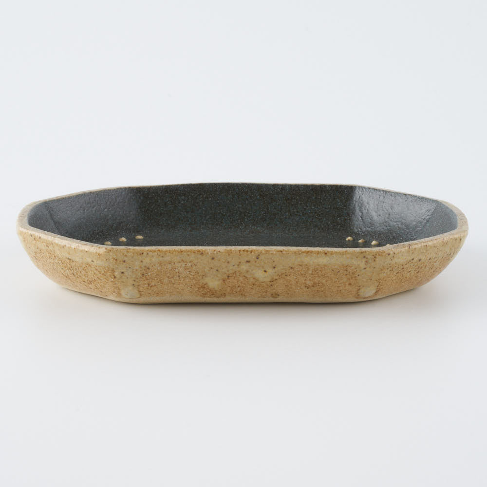 作家 田中遼馬 長八角小皿/白鳥/ネイビー 苔色工房 陶磁器作家もの