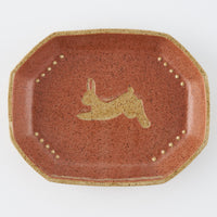 作家 田中遼馬 長八角小皿/ウサギ/コーラルピンク 苔色工房 陶磁器作家もの