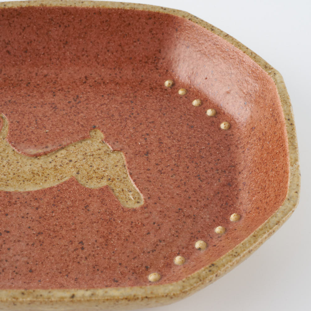 作家 田中遼馬 長八角小皿/ウサギ/コーラルピンク 苔色工房 陶磁器作家もの