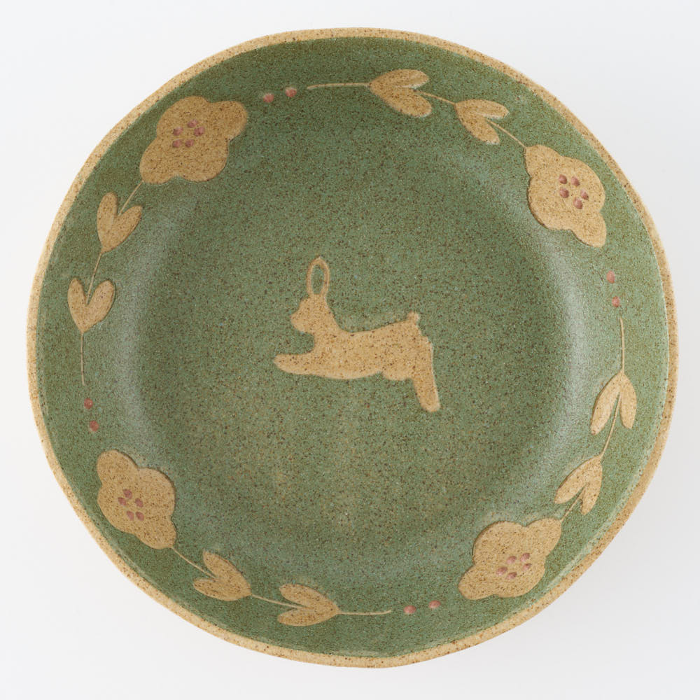 作家 田中遼馬 丸ボウル160mm/ウサギ/ミントグリーン 苔色工房 陶磁器作家もの