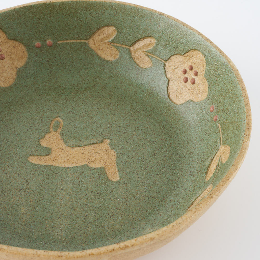 作家 田中遼馬 丸ボウル160mm/ウサギ/ミントグリーン 苔色工房 陶磁器作家もの