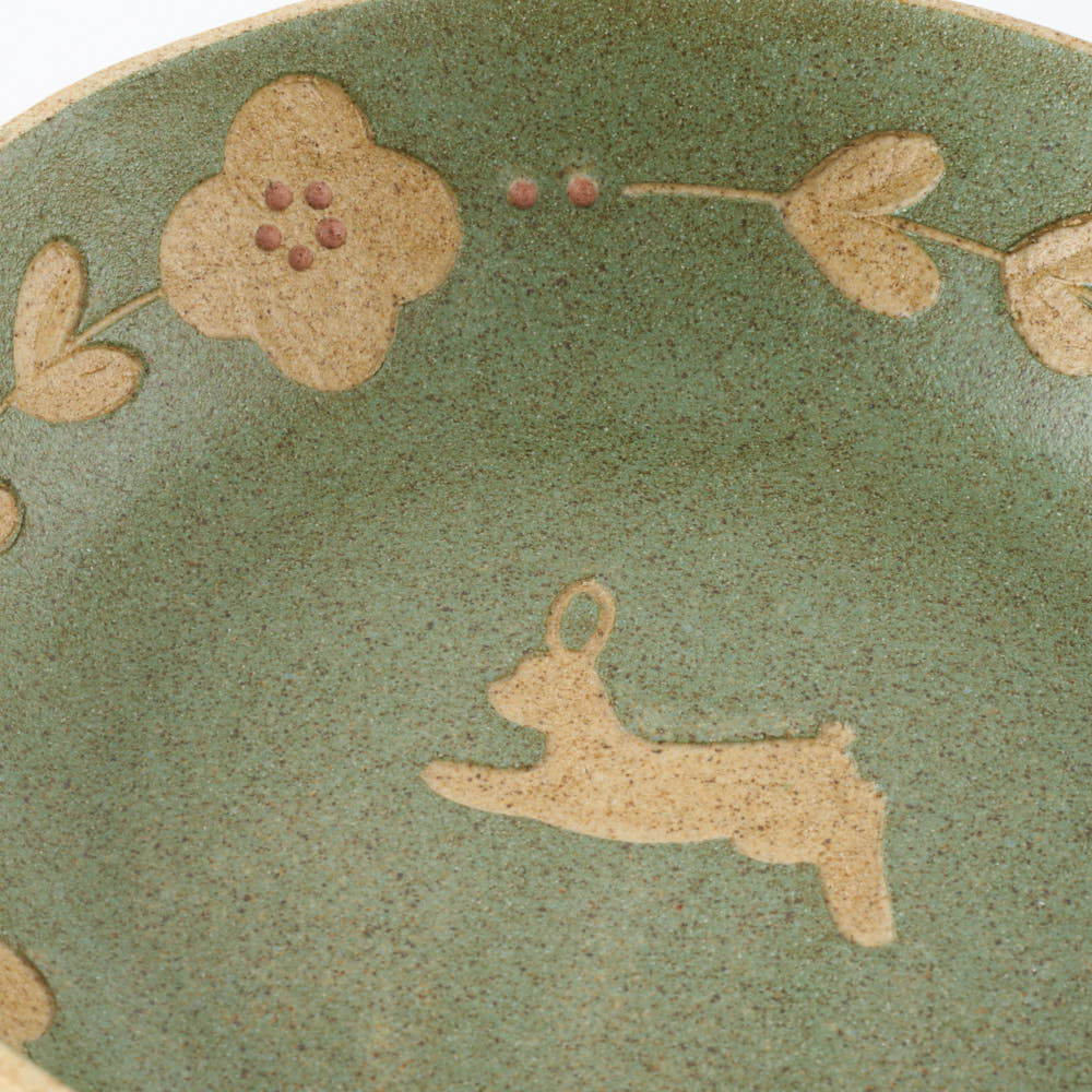 作家 田中遼馬 丸ボウル160mm/ウサギ/ミントグリーン 苔色工房 陶磁器作家もの