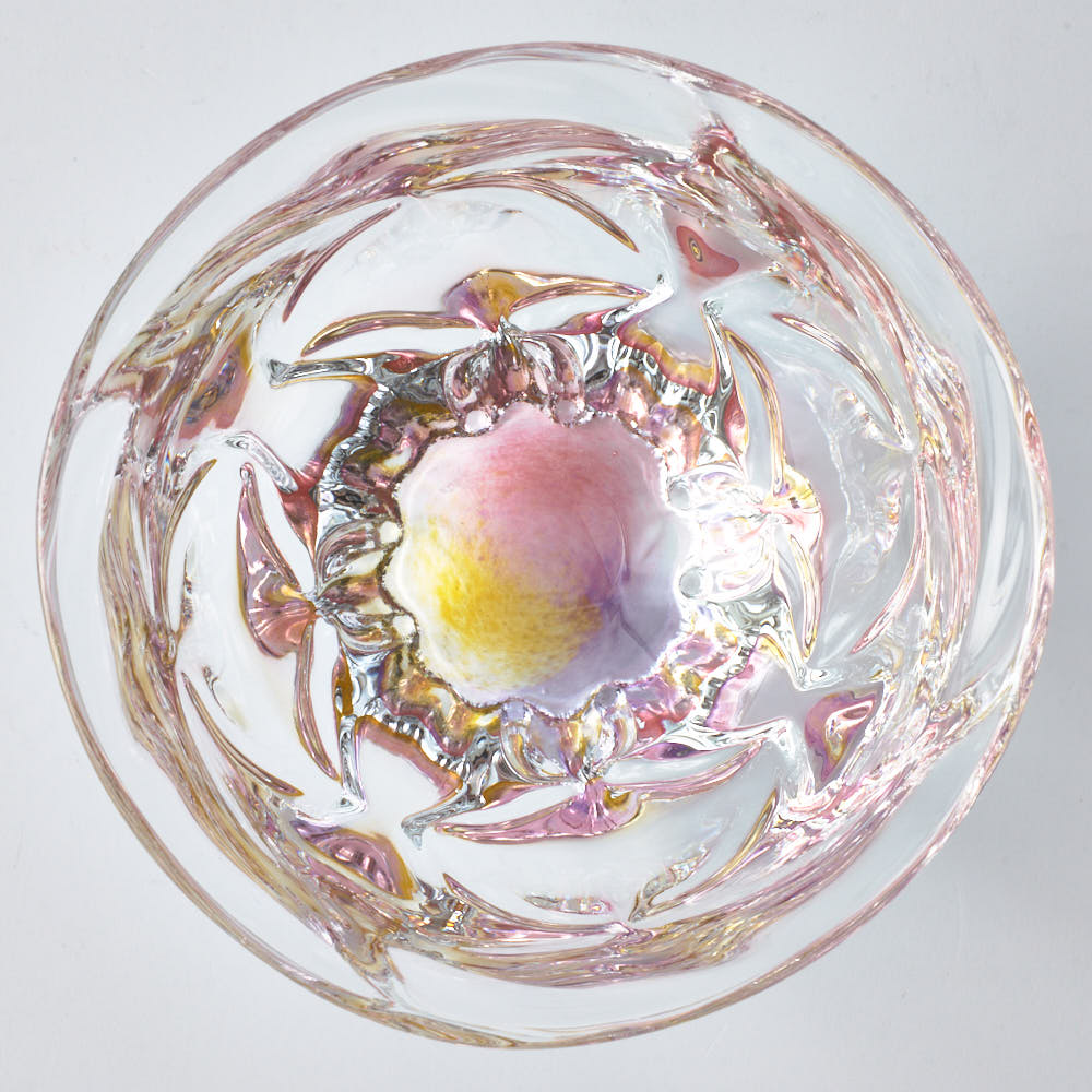 ガラス作家 佐藤望美 knit-kaleidoscope-  ぐい吞み ピンク ガラス作家 佐藤望美 ガラスもの