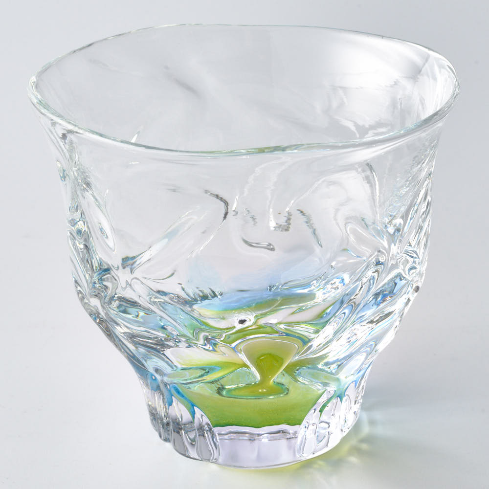 ガラス作家 佐藤望美 knit-kaleidoscope-  ぐい吞み ブルー