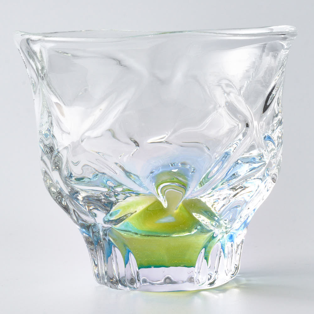 ガラス作家 佐藤望美 knit-kaleidoscope-  ぐい吞み ブルー