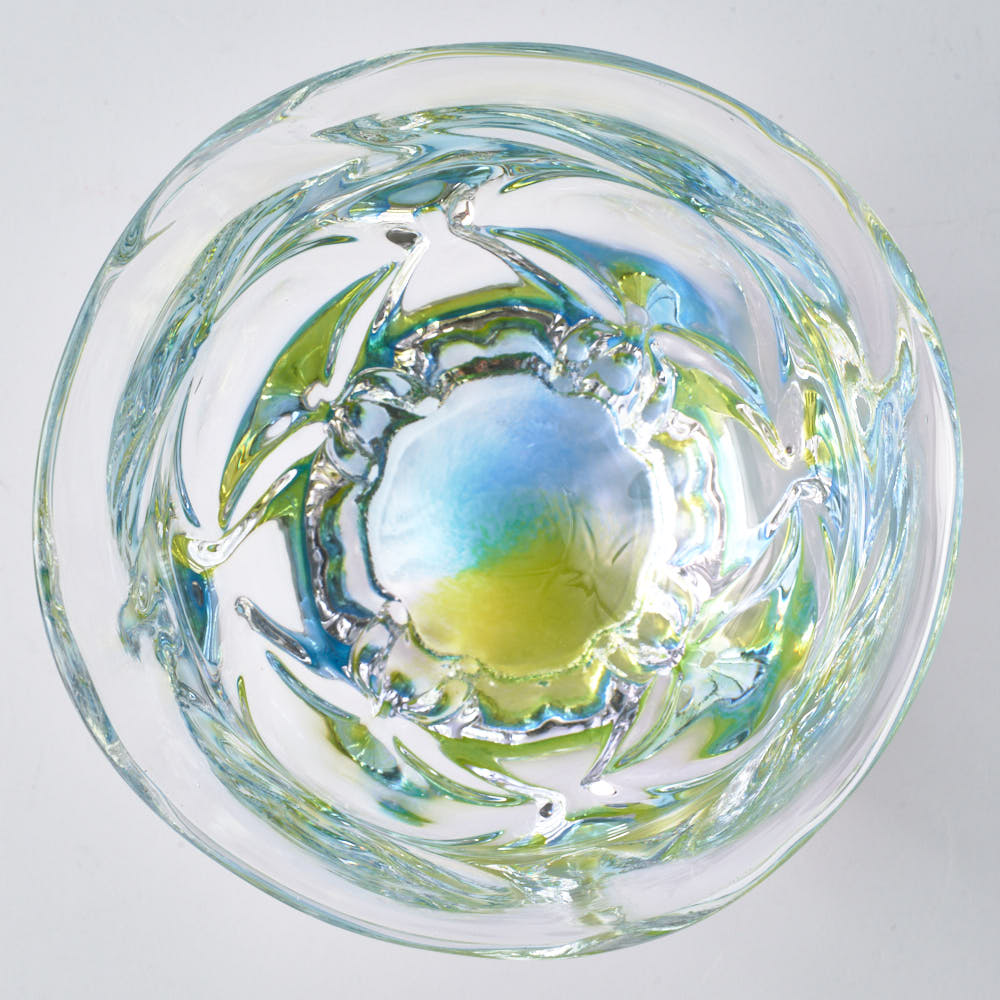 ガラス作家 佐藤望美 knit-kaleidoscope-  ぐい吞み ブルー