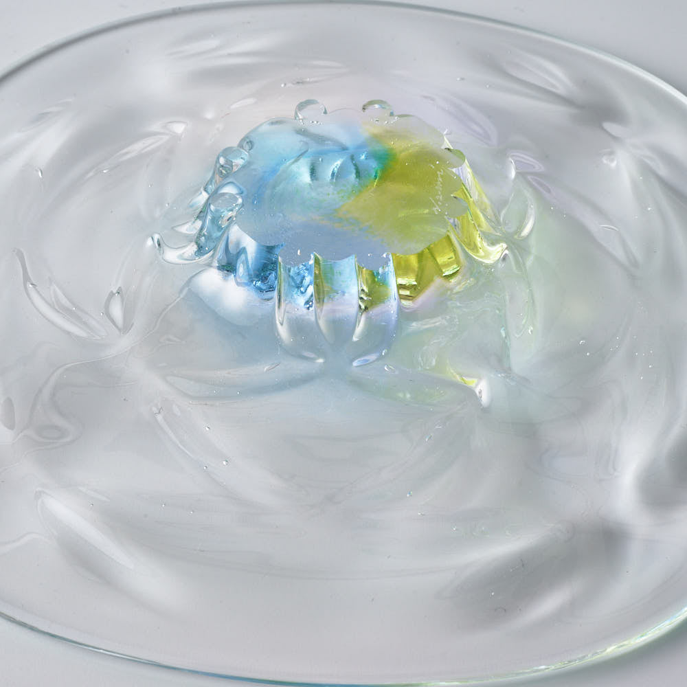 ガラス作家 佐藤望美 knit-kaleidoscope- 皿 ブルー ガラス作家 佐藤望美 ガラスもの